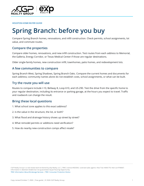 Actual first page of the Spring Branch workbook